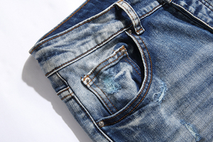 カスタムデザイナージーンズ男性用スリムフィット弾性刺繍ファッションスキニージャンスタイル男性用壊れ穴デニムジーンズ