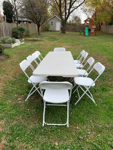 Ensemble de <span class=keywords><strong>table</strong></span> et chaises pliantes rectangulaires en plastique HDPE blanc pour 10 <span class=keywords><strong>personnes</strong></span>, bon marché, pour l'extérieur, 8 pieds - Product Image 2