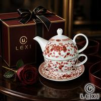 Service à thé en porcelaine fine avec motif floral et bordure dorée, théière, tasse et soucoupe pour le thé de l'après-midi, cadeau de mariage, décoration de la maison