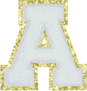 옷에 대한 셔닐 문자 패치, 퍼지 패치 문자 수 놓은 골드 반짝이 의류 편지에 손질 된 철 - Product Image 2