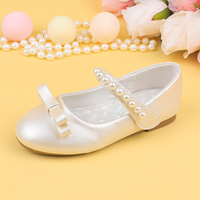 Chaussures plates Mary Jane pour filles, en PU perlé champagne, avec nœud et bride perlée, idéales pour cérémonies de mariage et robes de princesse - Vente en gros usine