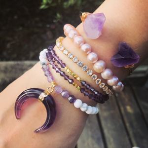 LS-D1186 Nuovo Arrivo ametista wire wrap braccialetto di perle d'acqua dolce borda il braccialetto amethyst del pendente del <span class=keywords><strong>corno</strong></span> zircone cubico stack <span class=keywords><strong>bracciale</strong></span> - Product Image 2