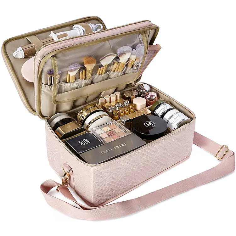 Double Layer Cosmetic Makeup Organizer Travel Makeup Train Case Cosmetics Makeup Brushes Toiletries Travel Accessories