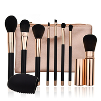 Ensemble de pinceaux de maquillage professionnels 8 pièces, manche en bois et aluminium doré, logo personnalisé, ensemble de pinceaux de maquillage en métal de luxe