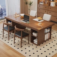 Bureau de travail moderne, écologique et durable pour salon, grand bureau long en bois massif avec armoire de rangement intégrée, bureau d'étude à domicile