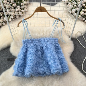 Rose Mesh Short Strap Vest Women's Summer New Short <strong>Top</strong> - Product Image 4