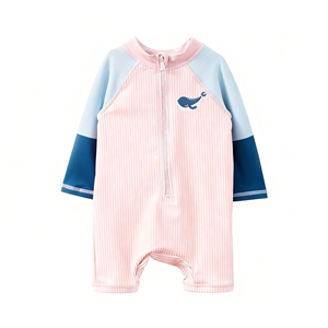 Traje de Baño Personalizable ODM para Niños Pequeños, Pedido al por Mayor, Tela Acanalada, Estampado de Ballena, Manga Corta, Traje de Baño de Una Pieza para Bebés - Product Image 2