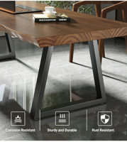 Pieds de table trapézoïdaux en fer noir robustes avec cadre entièrement soudé pour meubles de salle à manger, de bureau ou de café sur mesure