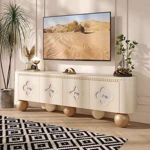 Mueble de <span class=keywords><strong>TV</strong></span> de Madera Maciza de Estilo Francés Tallado, Combinación de Mesa de Centro, Estilo de Lujo Ligero, Muebles Duraderos para Dormitorio de Hotel - Product Image 2