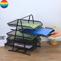 Organizador de Escritorio de Metal con Malla Metálica de 30x38x35cm, Almacenamiento de Archivos, 5 Bandejas para Documentos, Juego de Papelería Negro/Plateado, Suministros de Oficina