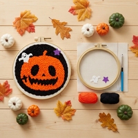 VOSAN Kit de Bricolage DIY pour Enfants : Kit de Broderie à l'Aiguille en Tissu Thème Citrouille Halloween, Éducatif, pour les 7 ans et plus