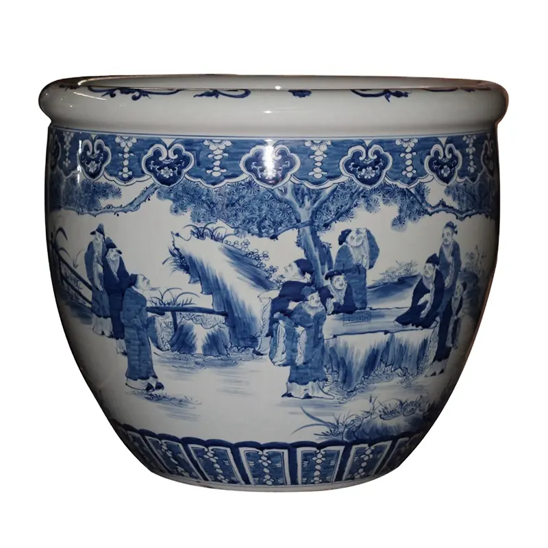 RYUC05 Hand paint under glaze blue porcelain large outdoor bonsai ceramic pot