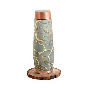 Modern Copper <b>Thermos</b> With Gold Leaf Pattern Portable Travel Flask Lids Included - Product Image 1