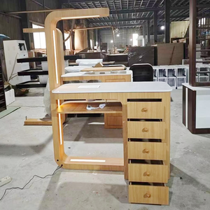 Table de manucure en bois massif avec éclairage LED, grand rangement, table de beauté professionnelle, ensemble de meubles de manucure de luxe - Product Image 4