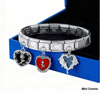 Bracelet en acier inoxydable à maillons italiens avec pendentif élastique à breloques tendance : croix, violon, papillon, rose, cœur – Idéal pour la fabrication de bijoux et les cadeaux DIY