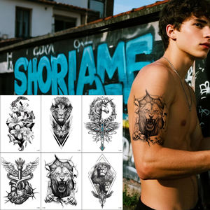 สติกเกอร์รอย<span class=keywords><strong>สัก</strong></span>ชั่วคราวกันน้ำที่กำหนดเอง<span class=keywords><strong>ลาย</strong></span>ดอกไม้<span class=keywords><strong>สิงโต</strong></span>สมจริงแบบเต็มแขนครึ่งแขน - Product Image 1