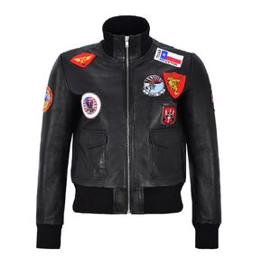 Veste d'aviateur pour femme en cuir Nappa noir vintage 100% authentique, style Top Gun, finition vintage, fermeture éclair YKK, personnalisable - Product Image 1