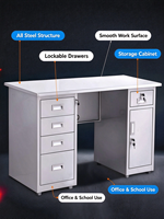 Bureau en acier et table d'ordinateur avec tiroirs et armoire verrouillables, table de travail en métal pour le bureau, l'école et le rangement au lieu de travail
