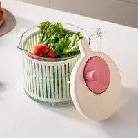 Multifunctionele handmatige plastic slacentrifuge, eenvoudig te gebruiken, voor het wassen en drogen van sla, groenten en fruit, met vergietmandje.