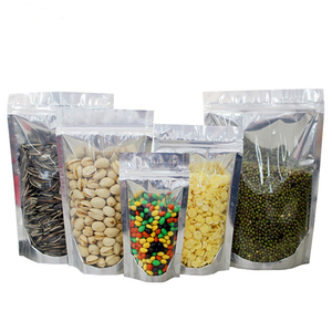 Custom glossy light food packaging ziplock silver mylar aluminum foil doypack plastic Bags
