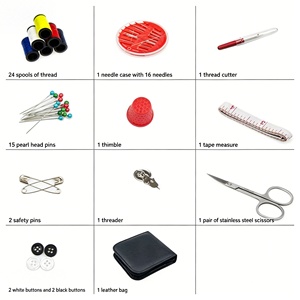 Kit de couture de voyage compact noir avec 24 bobines de fil à coudre colorées, articles d'hôtel, vente en gros, <span class=keywords><strong>achat</strong></span> en vrac, logo personnalisé, OEM, ODM, cuir - Product Image 3