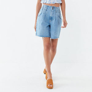 <span class=keywords><strong>Bermuda</strong></span> en <span class=keywords><strong>jean</strong></span> plissé taille haute pour <span class=keywords><strong>femme</strong></span> coupe ample <span class=keywords><strong>Boyfriend</strong></span> Jeans Style couleur délavée pour un look d'été décontracté - Product Image 5