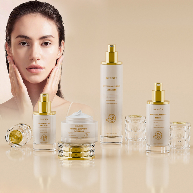 Private Label Organic Retinol Skin Care Set Peptides Brightening Dark Spot Fade Glow Anti Aging Facial Routine