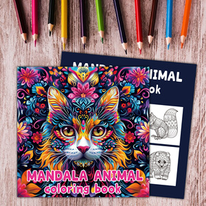 Livre <span class=keywords><strong>de</strong></span> <span class=keywords><strong>coloriage</strong></span> pour adultes Mandala Animal transfrontalier, 24 pages, illustrations créatives multicolores inspirées <span class=keywords><strong>de</strong></span> l'aquarelle, cadeau - Product Image 2