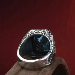 Bagues pour hommes ZhuQian en zircon bleu clair, style ethnique classique, ton argent ancien, gravure vintage, bijoux de personnalité punk, vente en gros - Product Image 3