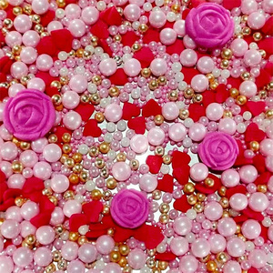 Décorations de gâteau pour la Saint-Valentin, sucre, paillettes dorées, perles scintillantes, fleurs roses, bonbons en forme de cœur rouge, perles comestibles, écologiques - Product Image 3
