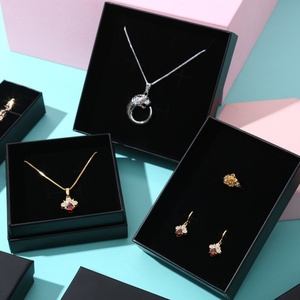 Custom Logo Bright <b>Black</b> Matt Laminated Jewelry <b>Box</b> Fashion Sponge Paper Packaging for Rings Earrings Including Base Lid Stock - Product Image 6