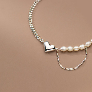 Bracelet en argent sterling 925 avec perle naturelle, pendentif cœur, design élégant à double chaîne, pour femme, cadeau de fête, bijoux délicats - Product Image 6