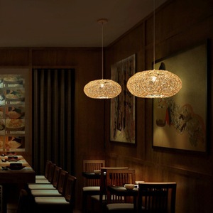 Lámpara colgante de ratán de estilo japonés, redonda, E27, LED, para restaurante, sala de té, decoración interior Zen - Product Image 1