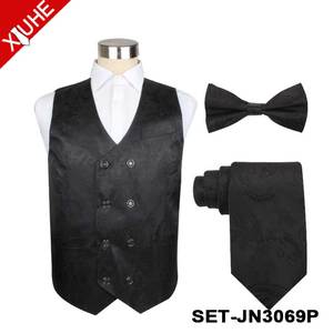 OEM ODM 100% Polyester Men <strong>Vest</strong> New Design Red Breasted <strong>Vest</strong> Black Paisley Wedding Waistcoat <strong>Set</strong> - Product Image 3