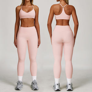 Lulu setelan pakaian Yoga kebugaran wanita, dua buah pakaian Yoga dengan logo kustom, Set pakaian kebugaran Gym - Product Image 1