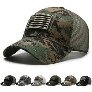 ขายส่งกลางแจ้งพรางเย็บปักถักร้อย Gorras ผู้ชายเบสบอลหมวก Camo ตาข่าย Trucker หมวกแพทช์