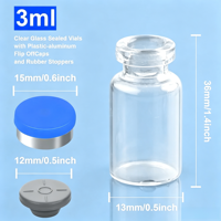 Flacons en verre transparent de 3 ml avec bouchons à clapet ; Destinés à une utilisation en laboratoire ou en recherche ; La couleur du bouchon est aléatoire.
