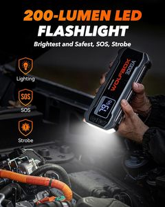 WOLFBOX 3000A เครื่องช่วยสตาร์ทรถยนต์แบบพกพา 12V สำหรับรถยนต์และรถบรรทุก พร้อมไฟ LED ชาร์จเร็ว 60W (อะแดปเตอร์ไม่รวมอยู่ในชุด) ความจุ 16000mAh - Product Image 4