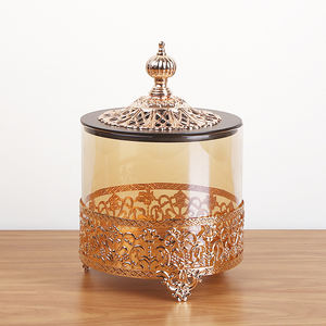 Color ámbar hotel europeo decoración de vidrio muebles de frascos de vidrio con soporte de metal - Product Image 1