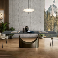 Table à manger rectangulaire de luxe moderne en pierre frittée noire avec base en métal en forme de U, mobilier de maison pour 6 personnes