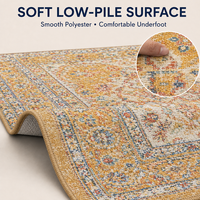 Tapis lavable à motif floral vieilli, antidérapant, à poils ras, doux, pour chambre, salon, salle à manger, entrée