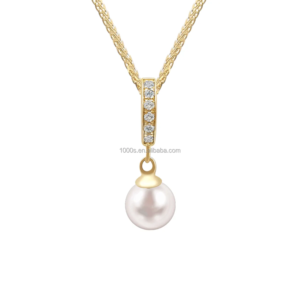 Wholesale Classic 14K Real Gold with 8mm Freshwater Pearl Natural Diamond Charm Gold Necklace for Women Gift Customized