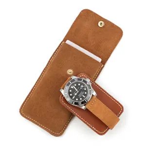 Custom Logo Portable Travel Leather Watch Case Premium Velvet Suede Watch Storage Bag