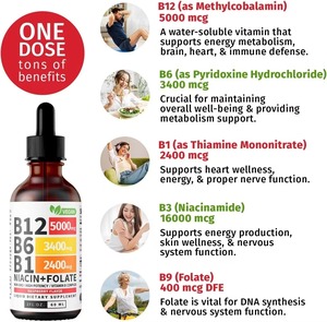 Vitamina <span class=keywords><strong>B</strong></span> complessi gocce liquide integratori complessi vitamina B1 B3 B6 B12 supplemento supporto metabolismo vitamine