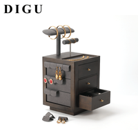 Boîte à bijoux rotative carrée en bois DIGU avec tiroirs multicouches doublés de microfibre pour organiser bagues, boucles d'oreilles, colliers et bracelets