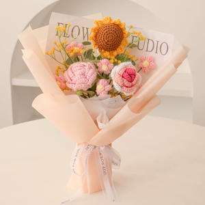 人造花手工钩针向日葵花束人造针织花钩针花束毕业母亲节情人节新娘花束 - Product Image 4
