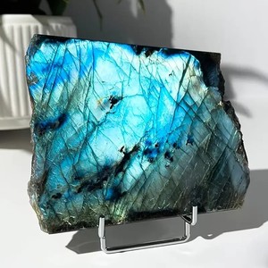 <b>Hot</b> Sale Natrual Crystal Slice Healing Handmade Crafts <b>Stone</b> Labradorite Raw Slab for Jewelry Materials - Product Image 1