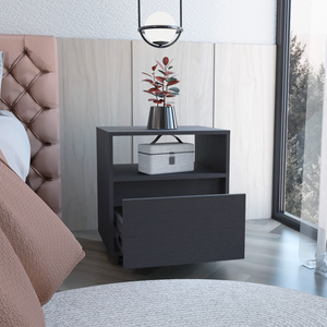 Austin Nightstand Single <b>Drawer</b> Black With Casters Storage <b>Table</b> <b>Side</b> <b>Table</b> - Product Image 4
