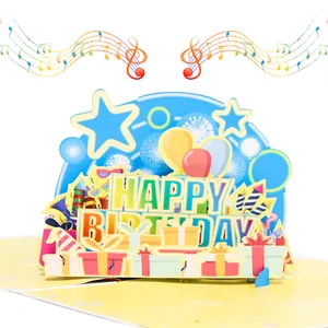 Winpsheng Personalizado 3D Feliz Aniversário Criativo Cartão Música Blowable e Luz Pop Up Cartões