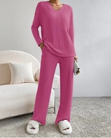 Nouvel ensemble tricoté décontracté pour femme, coupe droite, col en V, avec pantalon ample, collection automne 2026
